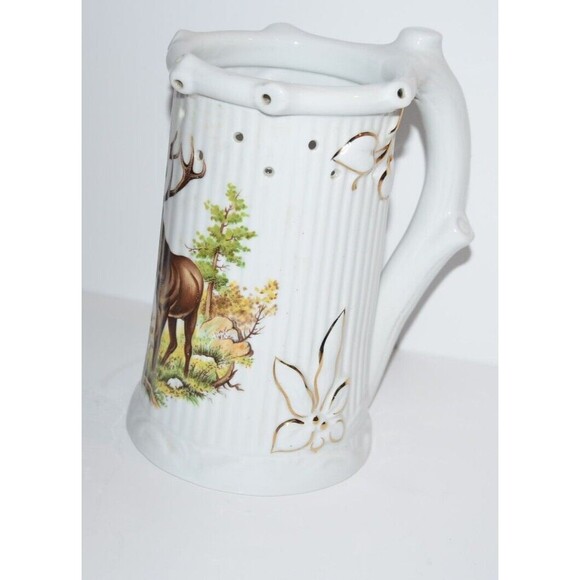 Vtg hand painted porcelain hole joke jug Hugo Schmidt Koblenz Deer Buck Mug - Picture 3 of 10